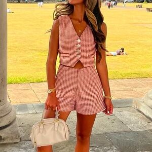 Altar’d State Tweed High Waisted Shorts (vest sold separately)
